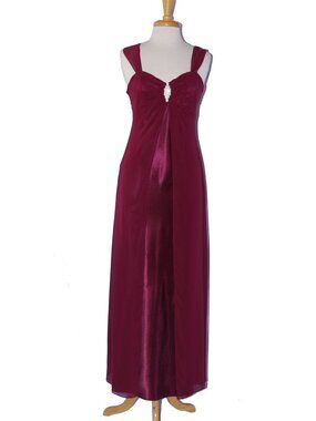 NWOT Poly USA #2600 Long Satin & Chiffon Bridesmaid Dress-Size M-BURGUNDY